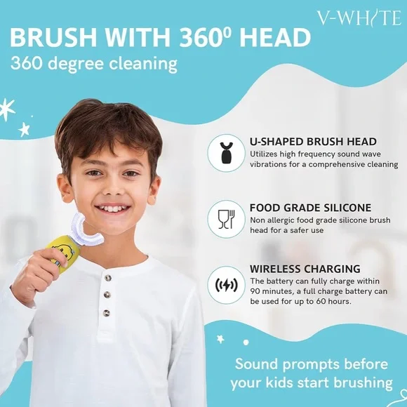 Kids Ultrasonic Electric U-Shaped Toothbrush For Teeth - 360° Mouth Cleansing - Picture 4 of 9